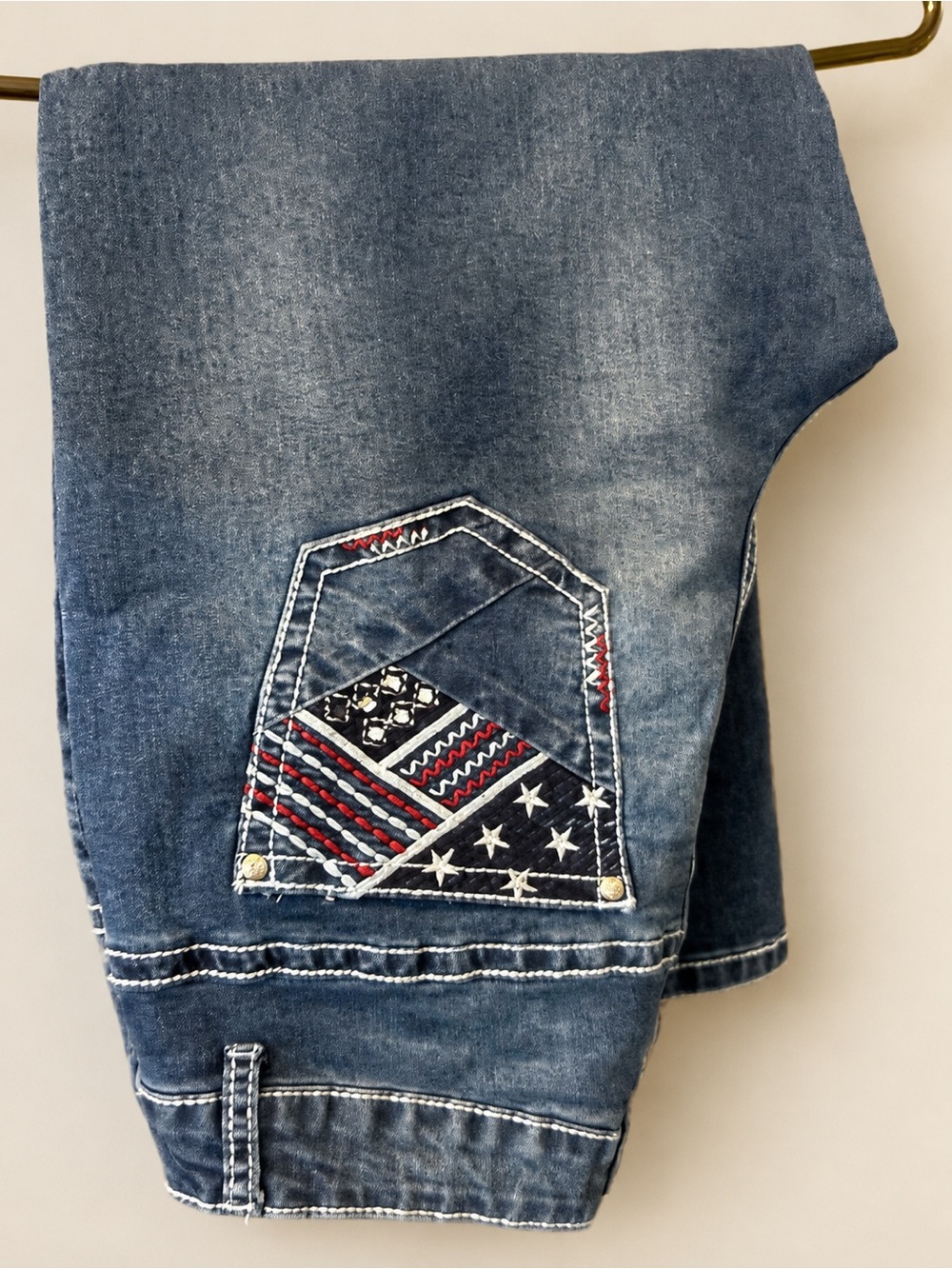 Embroidered Patchwork Denim Jeans - Stars & Stripes Accent